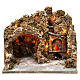 Nativity scene setting with external lights, cave and oven 30x35x30 cm, Neapolitan style s1