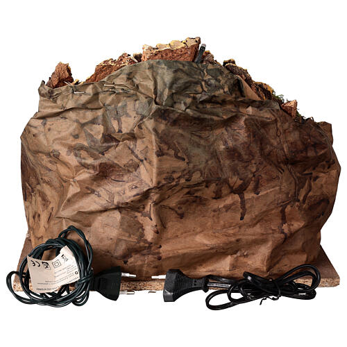 Gruta com forno iluminado e luzes exteriores madeira e cortiça 30x35x30 cm presépio napolitano 4