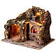 Gruta com forno iluminado e luzes exteriores madeira e cortiça 30x35x30 cm presépio napolitano s2
