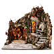 Nativity scene setting with lights, cave and oven 60x70x55 cm, Neapolitan style s1