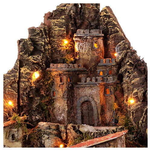 Village for nativity scene with cave, castle and fountain 50x55x60 cm, Neapolitan style 6