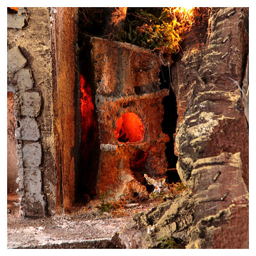 Borgo presepe grotta Natività castello fontana legno sughero 50X55X60 cm presepe napoletano 2