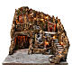 Borgo presepe illuminato con grotta Natività ruscello casette 45X50X60 cm presepe napoletano s1
