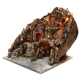 Village crèche illuminé avec four fontaine et grotte 50x50x60 cm crèche napolitaine