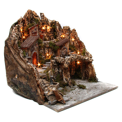 Nativity illuminated Town with oven fountain and grotto 50X55X60 cm Neapolitan nativity 3