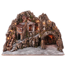 Dorf beleuchtet mit Grotte für neapolitanische Krippe, 55x85x65 cm