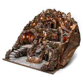 Village for Neapolitan Nativity with lit oven and moving stream 55X60X60 cm