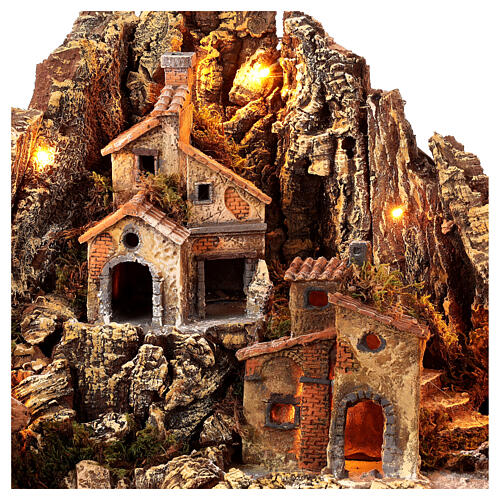 Neapolitan nativity scene setting with lights, cave and stream 50x50x60 cm 4