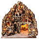 Neapolitan nativity scene setting with lights, cave and stream 50x50x60 cm s1