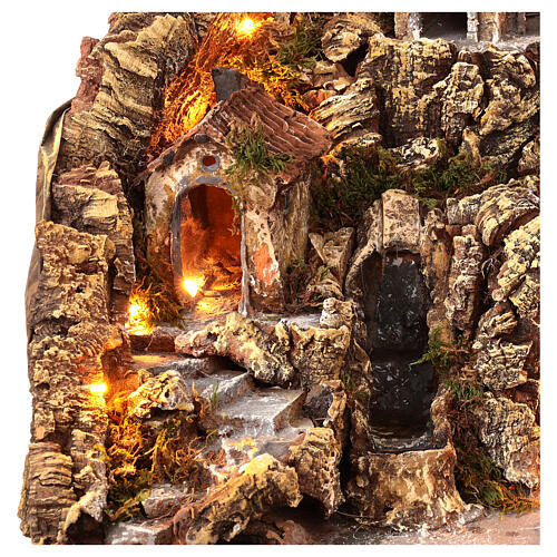 Presepe borgo illuminato con grotta Natività e ruscello movimento presepe napoletano 50X50X60 cm 2