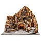 Illuminated Nativity in wood moss cork with mill stream oven 60X70X65 cm Neapolitan nativity s1