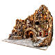 Illuminated Nativity in wood moss cork with mill stream oven 60X70X65 cm Neapolitan nativity s2