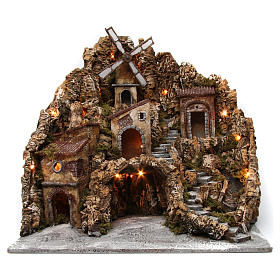 City Scenery Lit Nativity with Mill Stream 60X60X70 cm Neapolitan nativity