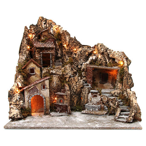 Nativity scene with lights, fountain and oven 55x60x60 cm, Neapolitan style 1