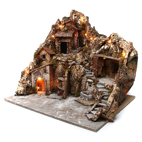 Nativity scene with lights, fountain and oven 55x60x60 cm, Neapolitan style 2