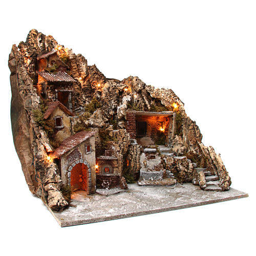 Nativity scene with lights, fountain and oven 55x60x60 cm, Neapolitan style 3