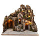 Illuminated nativity scene with cave and small houses 40X50X45 cm wood and cork s1