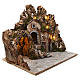 Illuminated nativity scene with cave and small houses 40X50X45 cm wood and cork s3
