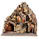 Illuminated Village Neapolitan nativity with cave 35X45X35 cm wood and cork s1