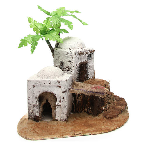 Arab-style double house with dome and porch in wood and resin 35x35x30 cm 3