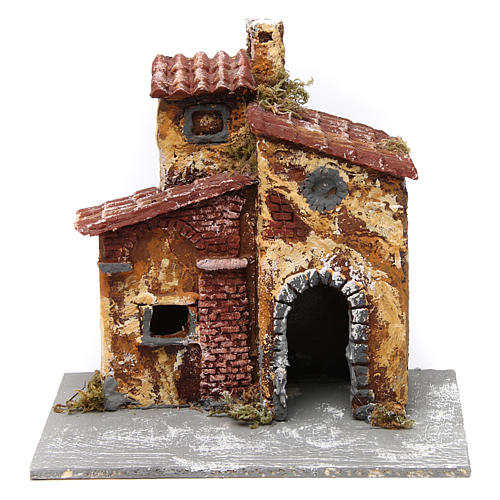 Neapolitan nativity scene house with open door and oval window 15x15x15 cm 1