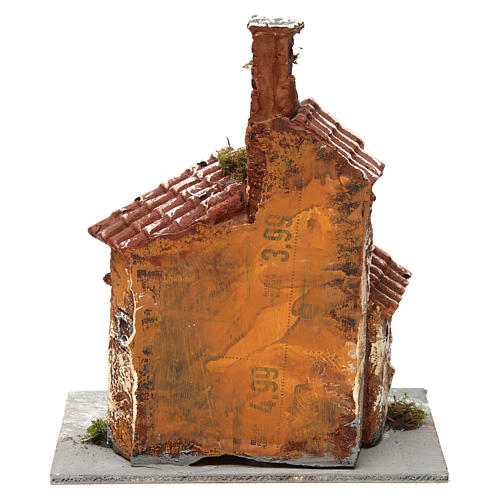 Three-house structure in resin on wooden base for Neapolitan Nativity Scene 20x15x15 cm 4