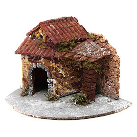Neapolitan Nativity house in resin on wooden base with porch and open door 15x20x20 cm