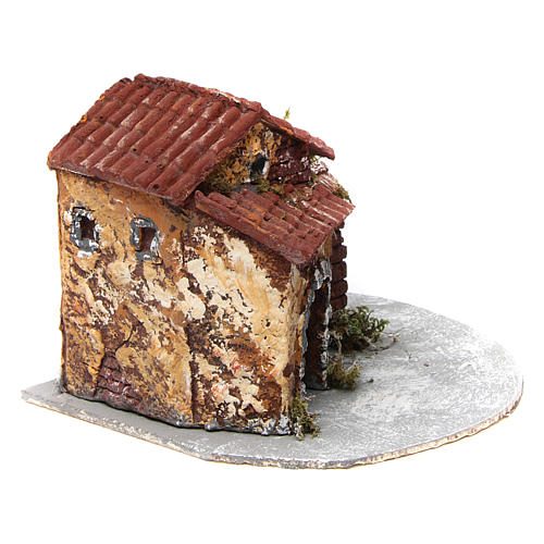 Neapolitan Nativity house in resin on wooden base with porch and open door 15x20x20 cm 3