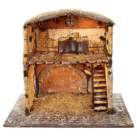 Stalla in legno e sughero per statue 30 cm dim. 105x115x60 cm ambientazione presepe napoletano