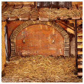 Stalla in legno e sughero per statue 30 cm dim. 105x115x60 cm ambientazione presepe napoletano