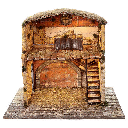 Stalla in legno e sughero per statue 30 cm dim. 105x115x60 cm ambientazione presepe napoletano 1