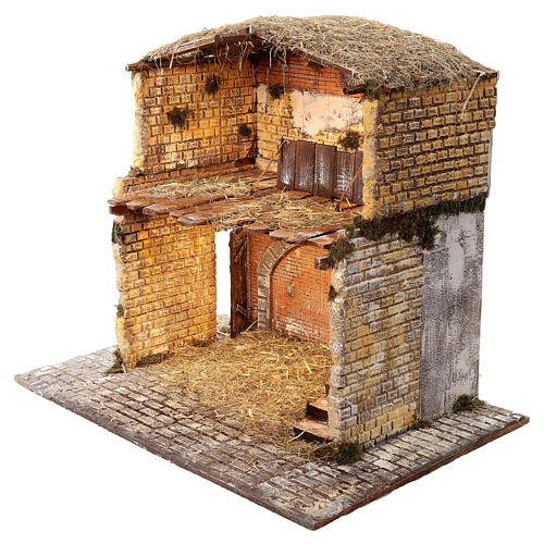 Stalla in legno e sughero per statue 30 cm dim. 105x115x60 cm ambientazione presepe napoletano 3