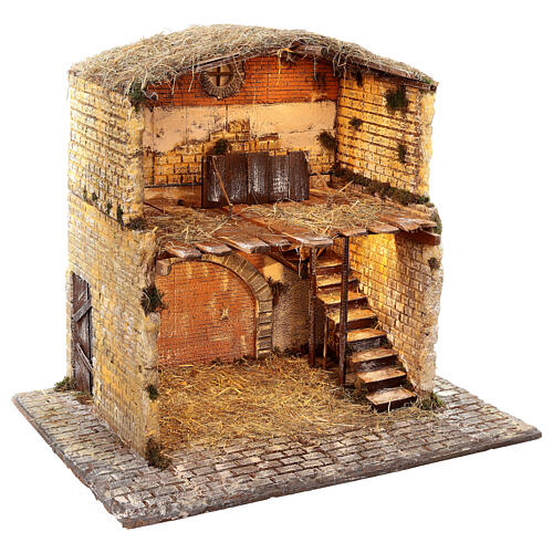 Stalla in legno e sughero per statue 30 cm dim. 105x115x60 cm ambientazione presepe napoletano 5