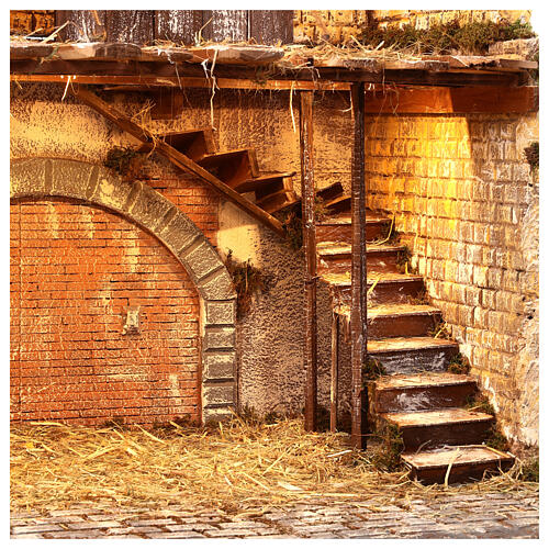 Stajnia z drewna i korka dla figurek 30 cm, wym. 105x115x60 cm, sceneria szopkia neapolitańska 6