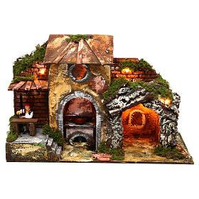 Village with Lights and Movement 40x20x30 cm nativity 10 cm