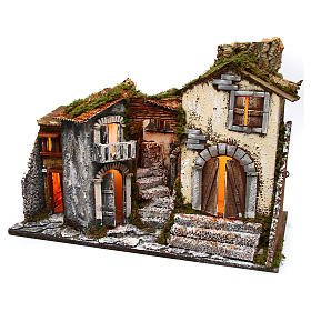 Casas, ambientaciones y tiendas: Aldea con luces 60x35x45 cm belén