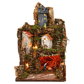 Borgo con Natività e luci di 6 cm presepe