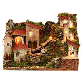 Borgo illuminato con ruscello 33x18x24 cm presepe