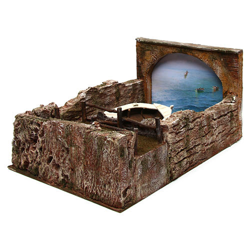 Nativity scene setting with sea and boat 3