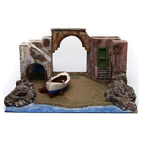 Ambientazione mare con barca 26x49x45 cm presepe 10 cm