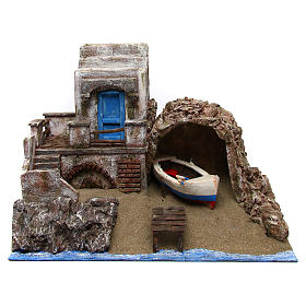 Ambientazione mare barca in grotta 35x49x29 per statue 10 cm