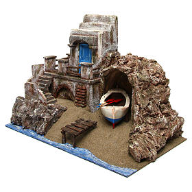 Ambientazione mare barca in grotta 35x49x29 per statue 10 cm