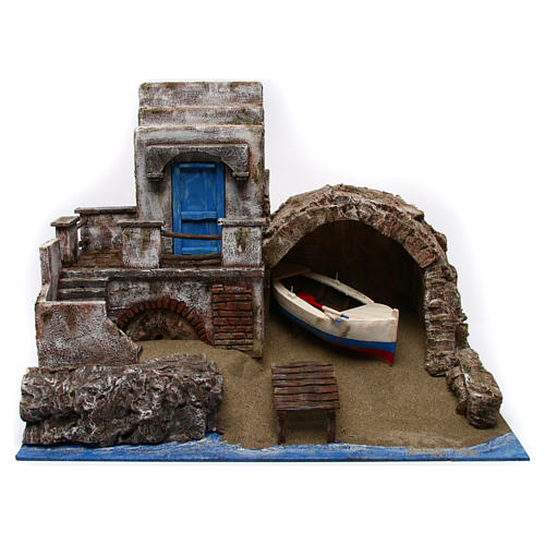 Beach setting with boat for Nativity Scene 1