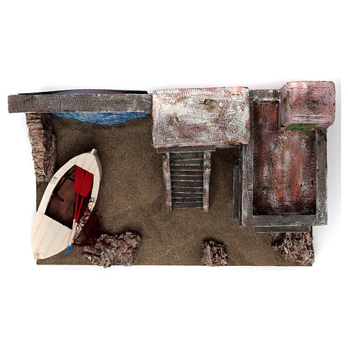 Ambientação marítima com praia, casa e barco 2