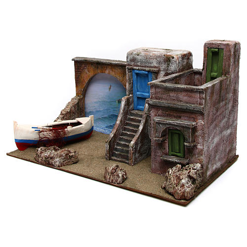 Ambientação marítima com praia, casa e barco 3