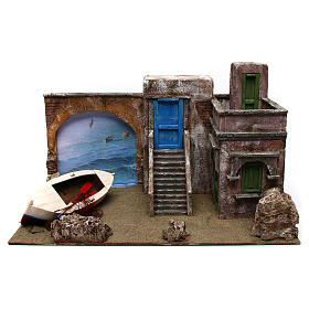 Ambientazione presepe con mare casa 35x58x35 presepe 12 cm