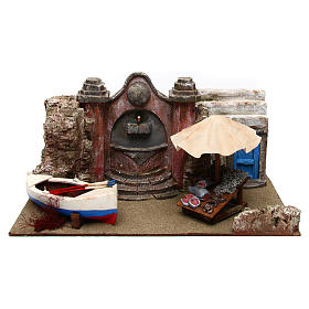 Ambientazione banco pesce e barca 35x58x35 presepe 12 cm