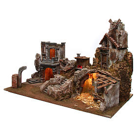 Village for nativity scene with mill and lights 80x40xh.50 cm