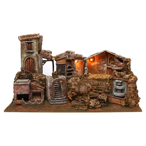 Village for nativity scene with fountain and lights 80x40xh.50 cm 1