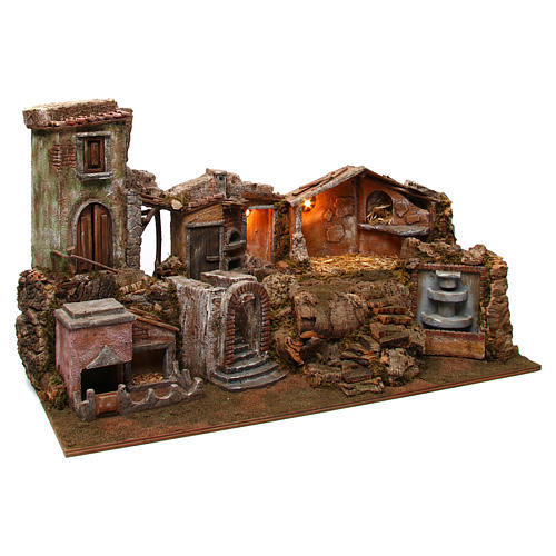 Village for nativity scene with fountain and lights 80x40xh.50 cm 3